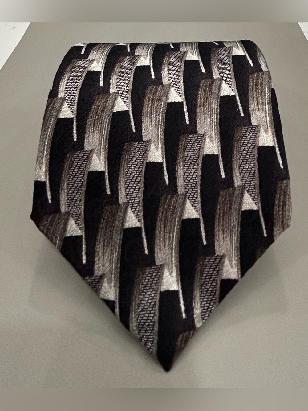 Pierre Cardin Vintage 90’s Black and Gray Geometric Silk Tie